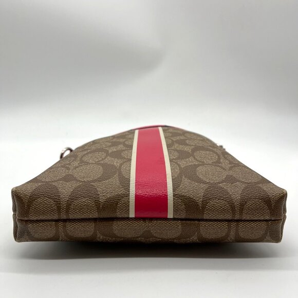 Coach Brown Coated Canvas Signature Pink Stripe Swingpack Bag - Picture 5 of 13